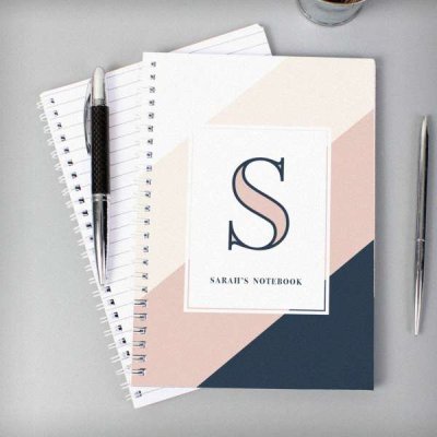 Personalised Free Text Navy & Blush A5 Notebook (image for) Personalised Free Text Navy & Blush A5 Notebook