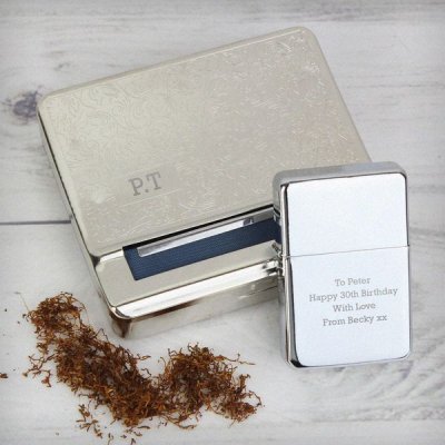 Personalised Tobacco Rolling Tin and Silver Lighter Set (image for) Personalised Tobacco Rolling Tin and Silver Lighter Set