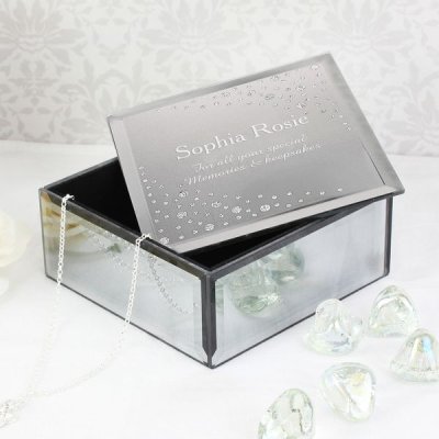 Personalised Diamante Name & Message Glass Trinket Box (image for) Personalised Diamante Name & Message Glass Trinket Box