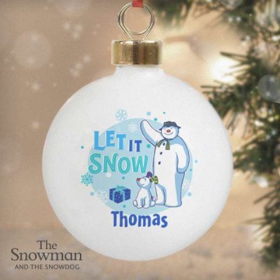 Personalised The Snowman and the Snowdog Blue Bauble (image for) Personalised The Snowman and the Snowdog Blue Bauble