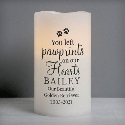 Personalised Pawprints On Our Hearts LED Candle (image for) Personalised Pawprints On Our Hearts LED Candle