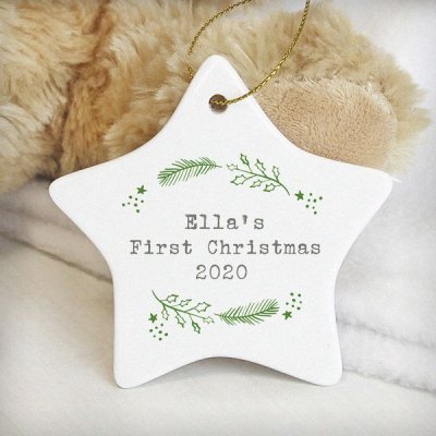 Personalised Christmas Holly Ceramic Star Decoration (image for) Personalised Christmas Holly Ceramic Star Decoration