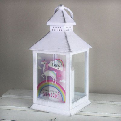Personalised Unicorn Frost White Lantern (image for) Personalised Unicorn Frost White Lantern
