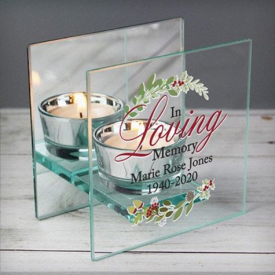 Personalised In Loving Memory Christmas Mirrored Glass Tea Light Candle Holder (image for) Personalised In Loving Memory Christmas Mirrored Glass Tea Light Candle Holder