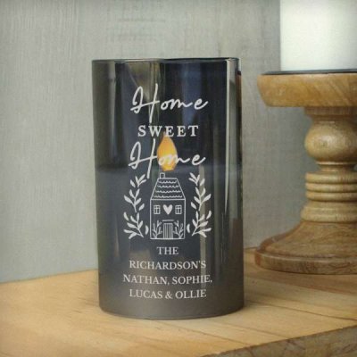 Personalised HOME Smoked Glass LED Candle (image for) Personalised HOME Smoked Glass LED Candle