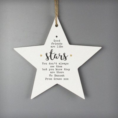 Personalised Good Friends Wooden Star Decoration (image for) Personalised Good Friends Wooden Star Decoration