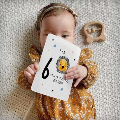 (image for) Personalised Scandi Safari Animals Milestone Cards in Drawstring Bag