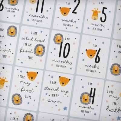 (image for) Personalised Scandi Safari Animals Milestone Cards in Drawstring Bag