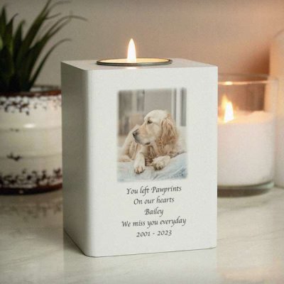 (image for) Personalised Photo Upload White Wooden Tea light Holder