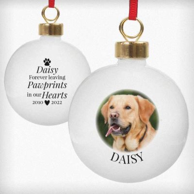 (image for) Personalised Paw Print Memorial Photo Upload Bauble