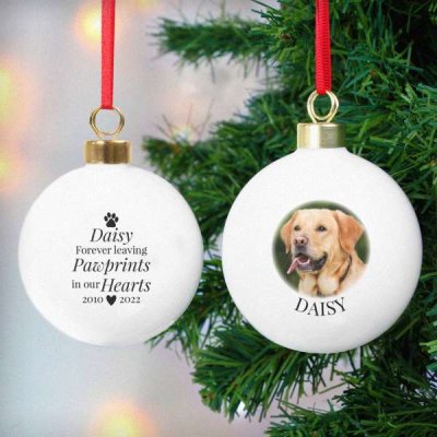 (image for) Personalised Paw Print Memorial Photo Upload Bauble