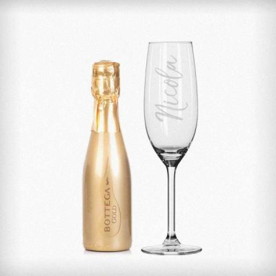 (image for) Personalised Name Only Flute & Mini Gold Bottega Prosecco Set