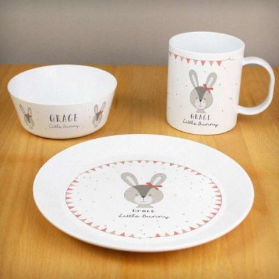 (image for) Personalised Little Bunny Pink Plastic Breakfast Set