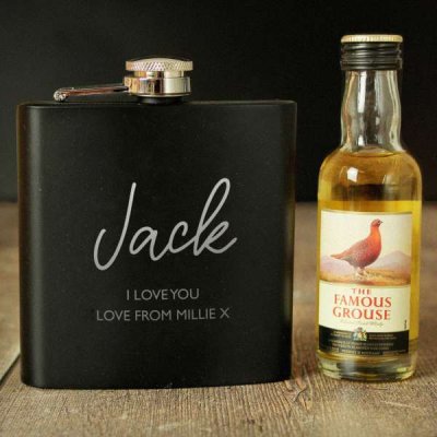 (image for) Personalised Free Text Hipflask and Whisky Miniature Set