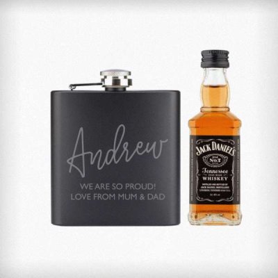 (image for) Personalised Free Text Hipflask and Whiskey Miniature Set