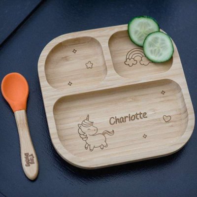 (image for) Personalised Unicorn Bamboo Suction Plate & Spoon