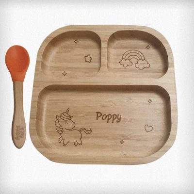 (image for) Personalised Unicorn Bamboo Suction Plate & Spoon