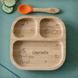 (image for) Personalised Unicorn Bamboo Suction Plate & Spoon