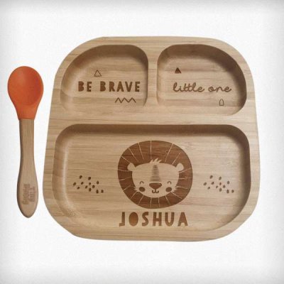 (image for) Personalised Lion Bamboo Suction Plate & Spoon