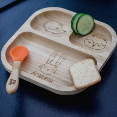 (image for) Personalised Woodland Bamboo Suction Plate & Spoon