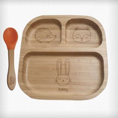 (image for) Personalised Woodland Bamboo Suction Plate & Spoon