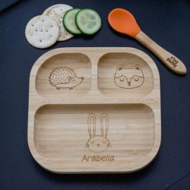 (image for) Personalised Woodland Bamboo Suction Plate & Spoon