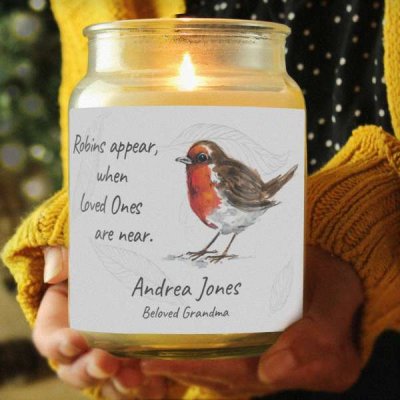 (image for) Personalised Robins Appear Large Scented Jar Candle