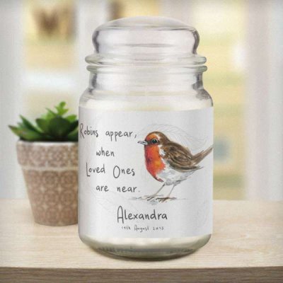 (image for) Personalised Robins Appear Large Scented Jar Candle