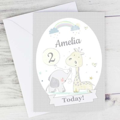 Personalised Hessian Giraffe & Elephant Card (image for) Personalised Hessian Giraffe & Elephant Card