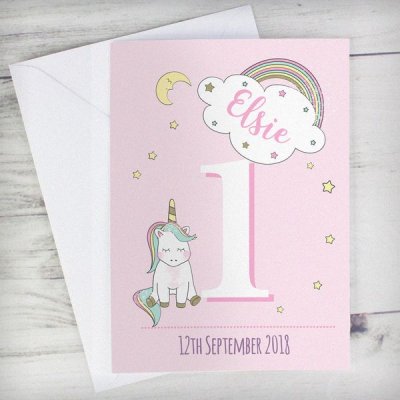 (image for) Personalised Baby Unicorn Birthday Age Card