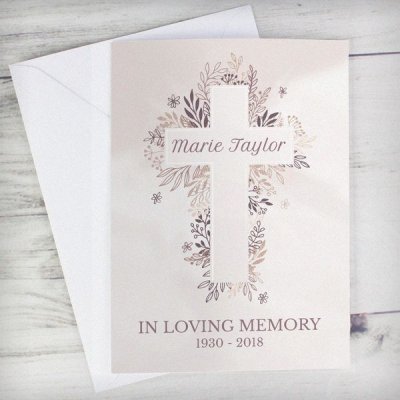 (image for) Personalised Floral In Loving Memory Cross Card