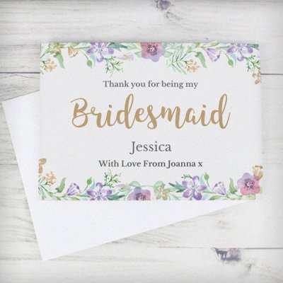 (image for) Personalised Bridesmaid 'Floral Watercolour Wedding' Card