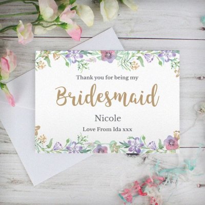 (image for) Personalised Bridesmaid 'Floral Watercolour Wedding' Card