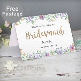 (image for) Personalised Bridesmaid 'Floral Watercolour Wedding' Card