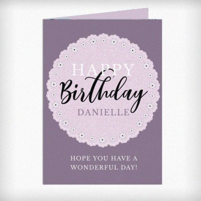 (image for) Personalised Lilac Lace Birthday Card