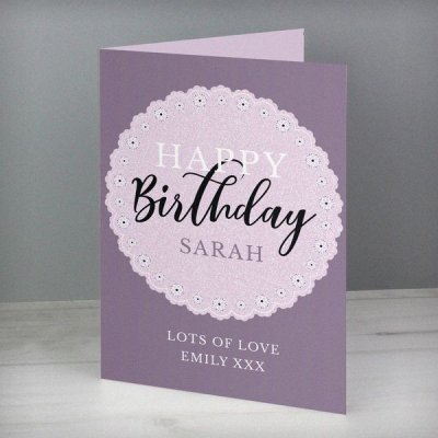 (image for) Personalised Lilac Lace Birthday Card