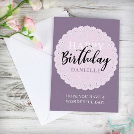 (image for) Personalised Lilac Lace Birthday Card