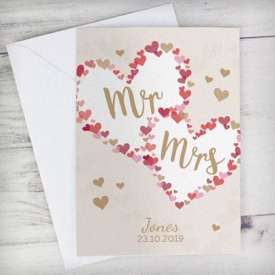 (image for) Personalised Mr & Mrs Confetti Hearts Wedding Card