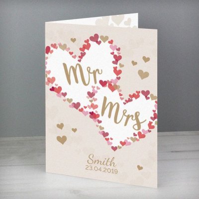 (image for) Personalised Mr & Mrs Confetti Hearts Wedding Card