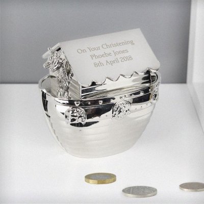 (image for) Personalised Silver Noahs Ark Money Box