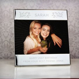 (image for) Personalised Silver Floral Square 6x4 Photo Frame