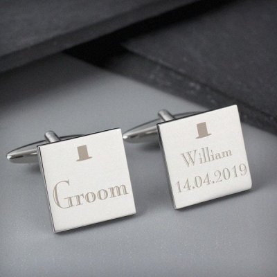 (image for) Personalised Decorative Wedding Groom Square Cufflinks