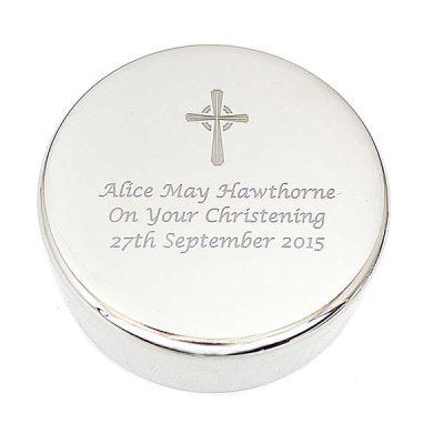 (image for) Personalised Rosary Beads and Cross Round Trinket Box