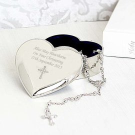 (image for) Personalised Rosary Beads and Cross Heart Trinket Box