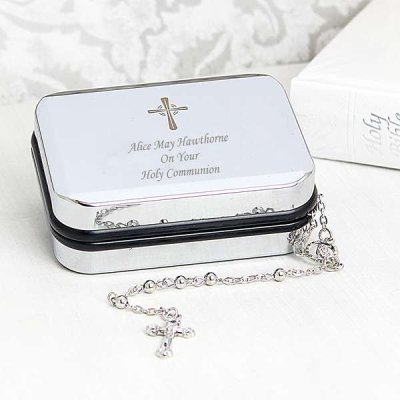 (image for) Personalised Rosary Beads and Cross Trinket Box