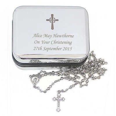 (image for) Personalised Rosary Beads and Cross Trinket Box