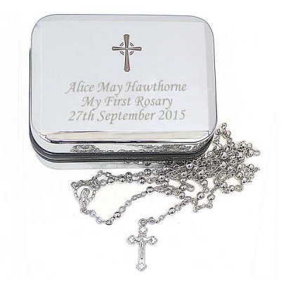 (image for) Personalised Rosary Beads and Cross Trinket Box