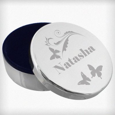 (image for) Personalised Butterfly Swirl Round Trinket Box