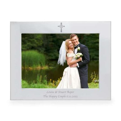 (image for) Personalised Silver 5x7 Landscape Cross Photo Frame