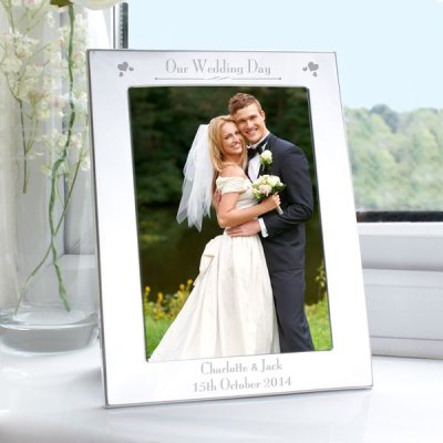 (image for) Personalised Silver 5x7 Decorative Our Wedding Day Photo Frame